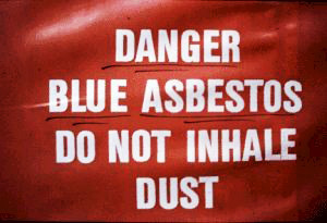 Image showing sign saying: Danger, Blue Asbestos. Do not inhale dust.