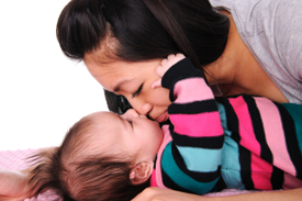 Mother kissing baby